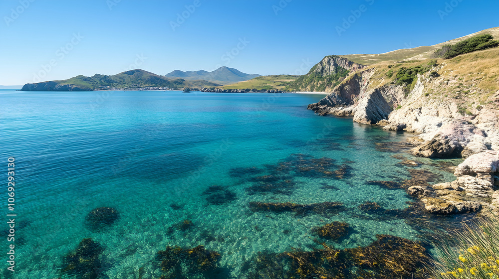Calm turquoise sea under clear blue sky Calm turquoise sea under clear blue sky