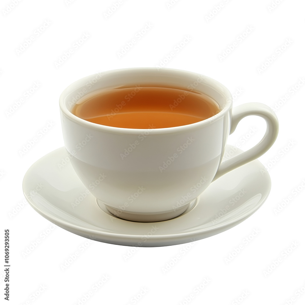 Warm cup of tea on a white saucer in bright light Warm cup of tea on a white saucer in bright light