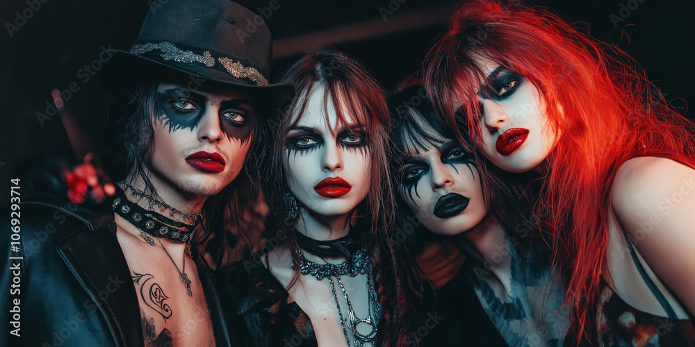 Obraz premium Gothic youth expression: vibrant makeup and dramatic fashion