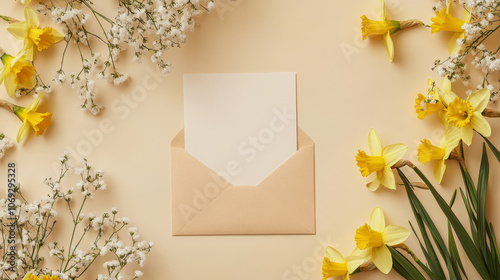 Send warm greetings for the spring holidays with a charming top-view composition. 