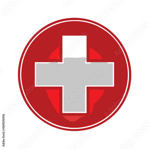 Red Cross Medical Symbol Icon, Simple red cross icon symbolizing healthcare, emergency aid, and medical services. Commonly used for first aid and hospitals.