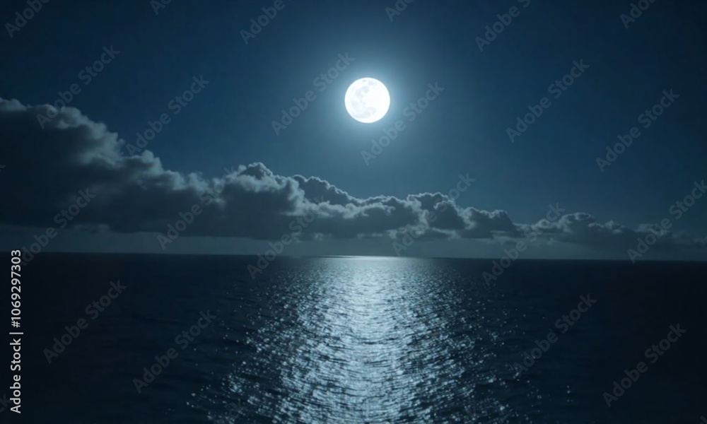 Full moon night sky ocean moonlight reflection calm