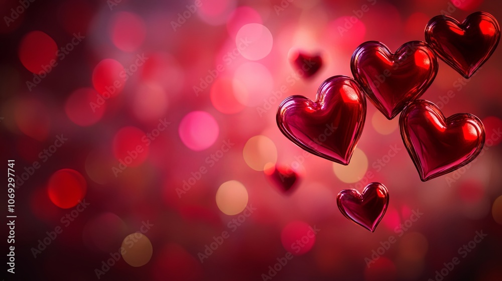 Red Hearts on a Romantic Blurred Background - Valentine's Day Greeting Red Hearts on a Romantic Blurred Background - Valentine's Day Greeting