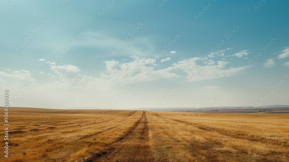Expansive view of abandoned desert landscape with clear blue sky Expansive view of abandoned desert landscape with clear blue sky