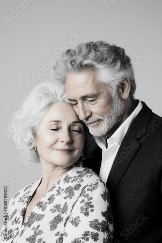 Affectionate elderly couple embracing with eyes closed