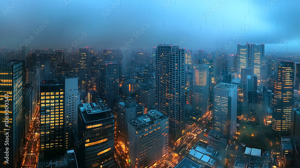 Naklejka premium 雨上がりの新宿高層ビルの眺め