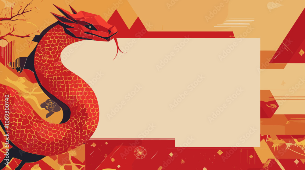 Chinese new year 2025 year of the Snake banner template. Red Snake illustration and design. Red traditional Chinese vector designs with snakes. Lunar new year concept, geometric modern vector design Chinese new year 2025 year of the Snake banner template. Red Snake illustration and design. Red traditional Chinese vector designs with snakes. Lunar new year concept, geometric modern vector design
