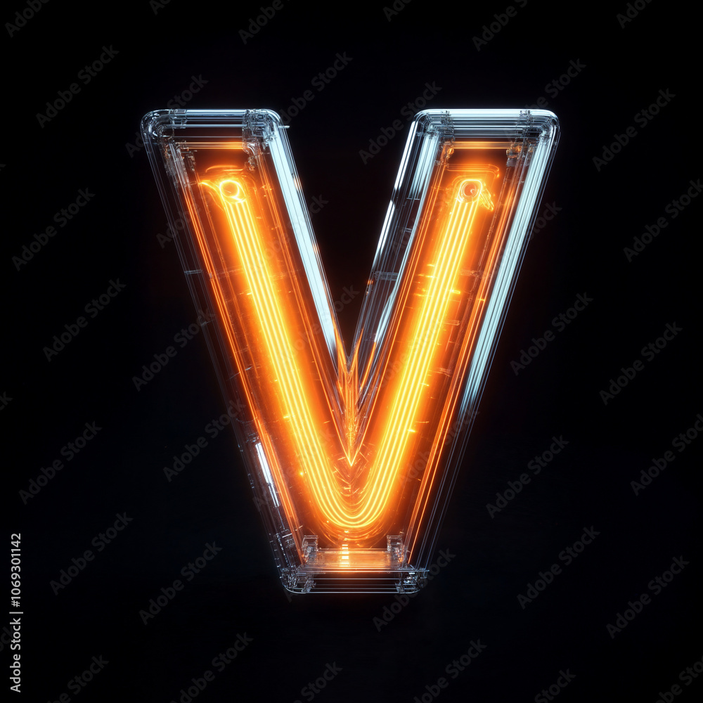 Alphabet neon letter, V