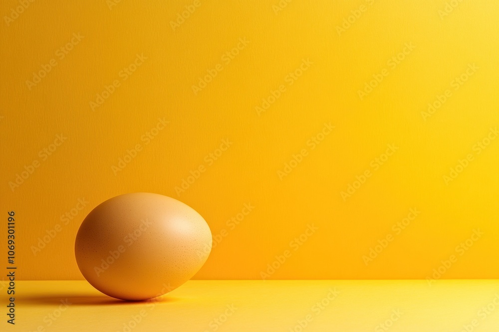 A brown farm egg is placed on a bright yellow surface creating a minimalist aesthetic. The starkness of the colors highlights simplicity and harmony in everyday life A brown farm egg is placed on a bright yellow surface creating a minimalist aesthetic. The starkness of the colors highlights simplicity and harmony in everyday life