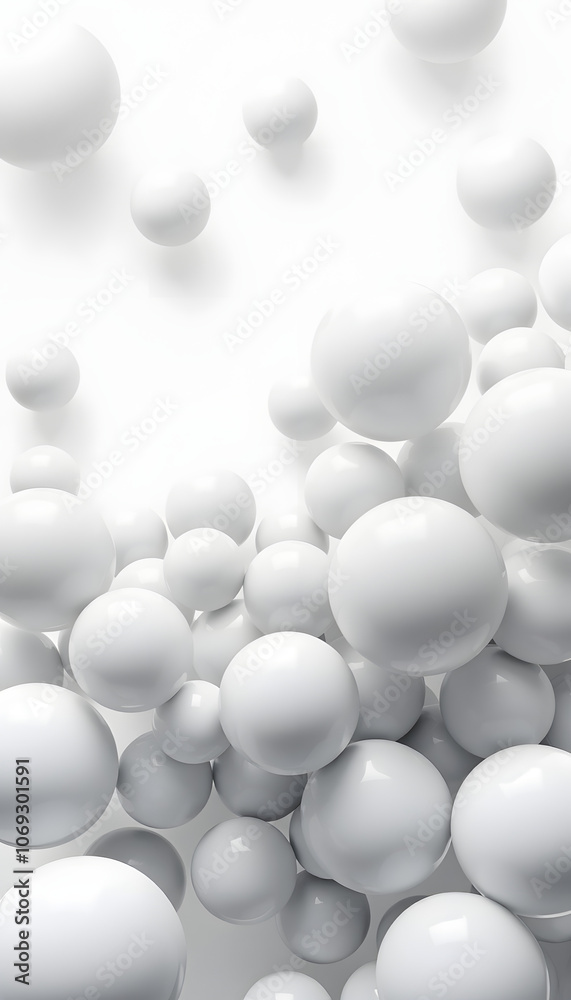 Abstract render with spheres isolated with white highlights, png