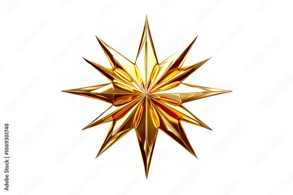 Golden Eight-Pointed Star Ornament Isolated Golden Eight-Pointed Star Ornament Isolated