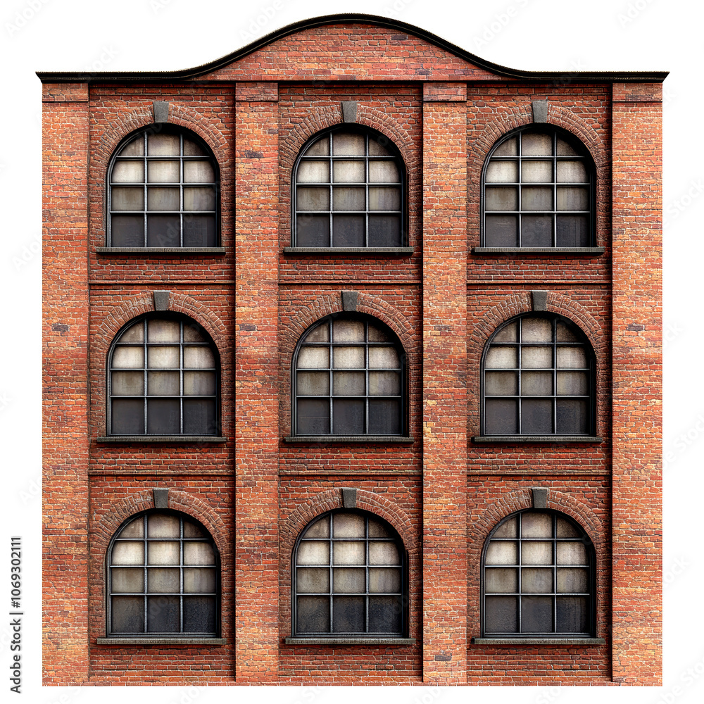 Fototapeta premium Vintage Brick Industrial Building Facade with Arched Windows