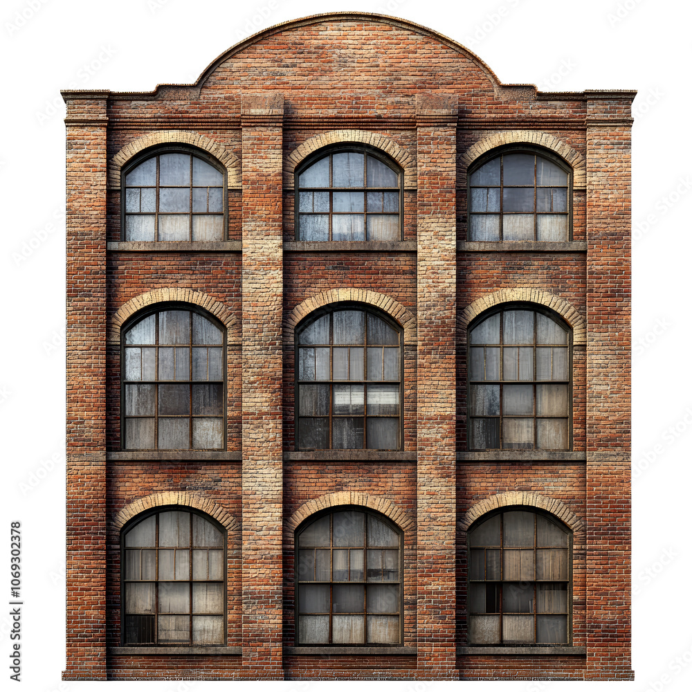 Fototapeta premium Vintage Brick Industrial Building Facade with Arched Windows