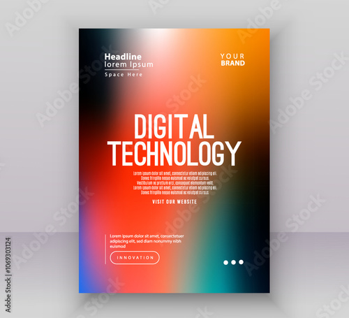 Poster brochure cover banner presentation layout template, Technology digital futuristic internet network green orange gradient background, Abstract cyber future tech, Ai big data business vector