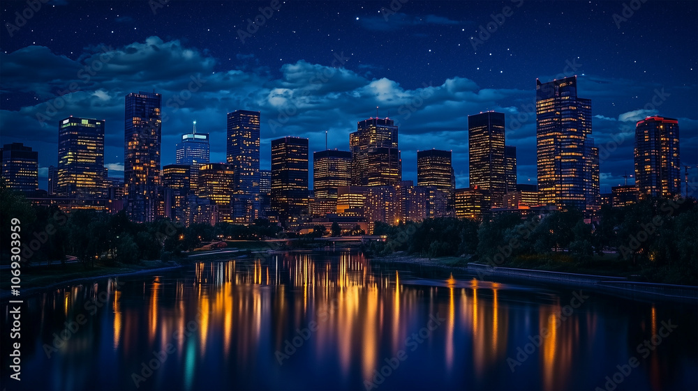 Fototapeta premium 夜景に映る高層ビルの壮観