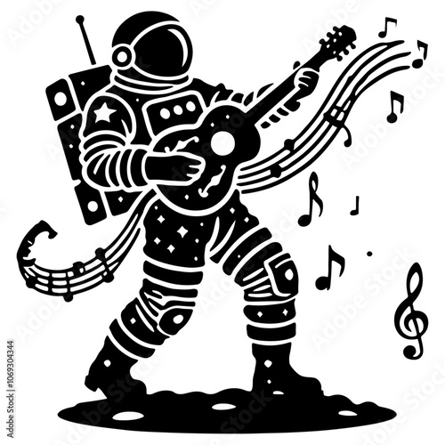 Astronaut Playing Guitar:
This whimsical vector shows an astronaut strumming a guitar, with musical notes surrounding him, merging space exploration with artistic expression