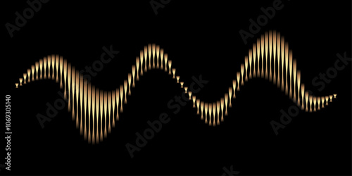 Equalizer gold line flowing particles pattern. Vector   audio wave.