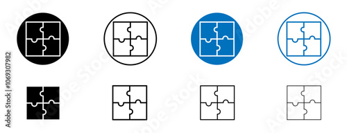 Puzzle icon set in black and blue colors