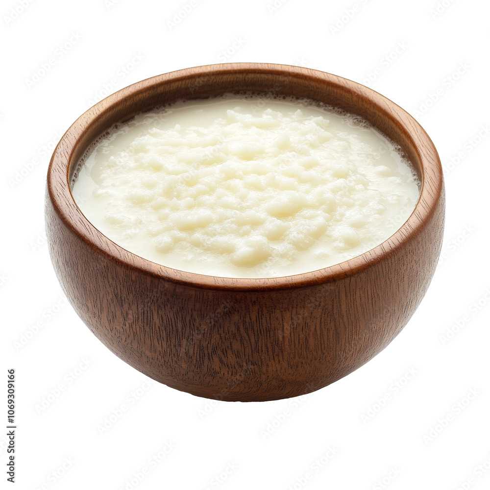Creamy yogurt in a rustic wooden bowl on display Creamy yogurt in a rustic wooden bowl on display