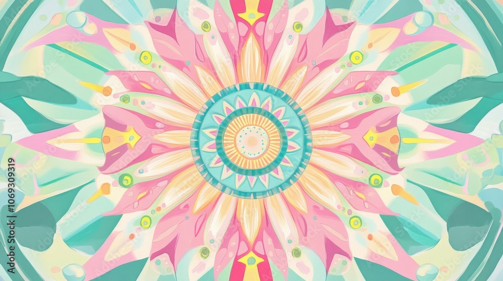 vibrant pop art sun flower motifs in ethereal cosmic designs, featuring dreamy pastel colors and decorative elements, perfect for mystic-themed art, background and décor vibrant pop art sun flower motifs in ethereal cosmic designs, featuring dreamy pastel colors and decorative elements, perfect for mystic-themed art, background and décor