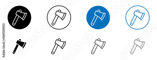 Hatchet icon set in black and blue colors