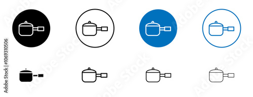 Sauce pan icon set in black and blue colors