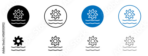 Hydro power icon set in black and blue colors