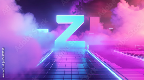 Litera Z w dużym formacie, emanuje żywymi kolorami i retro wzorami. ło idealnie odzwierciedla energię i styl pokolenia Z, tworząc wizualne przesłanie ich unikalnej tożsamości.