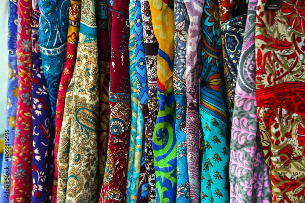 View of a clothes shop for tourist located in the main street of Arambol, Goa, India. View of a clothes shop for tourist located in the main street of Arambol, Goa, India.