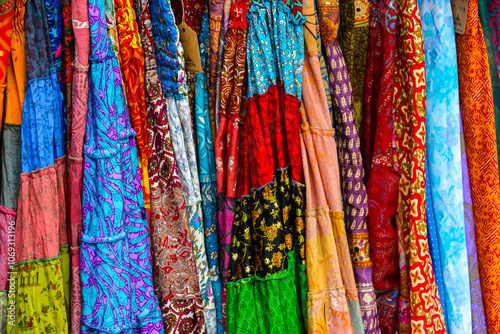 View of a clothes shop for tourist located in the main street of Arambol, Goa, India.