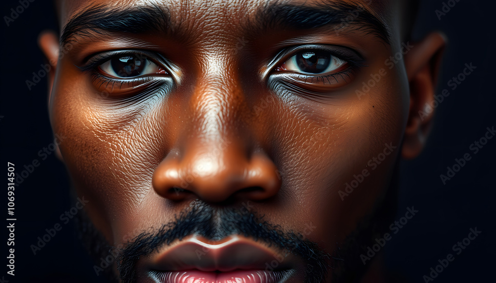 Close up of african american man isolated with white highlights, png Close up of african american man isolated with white highlights, png
