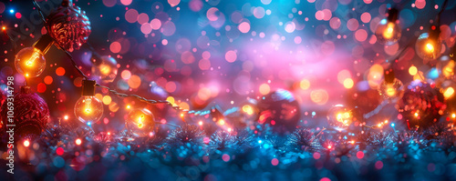 Festive Party Background with Colorful Bokeh and Retro String Lights Creating a Vibrant and Celebratory Atmosphere