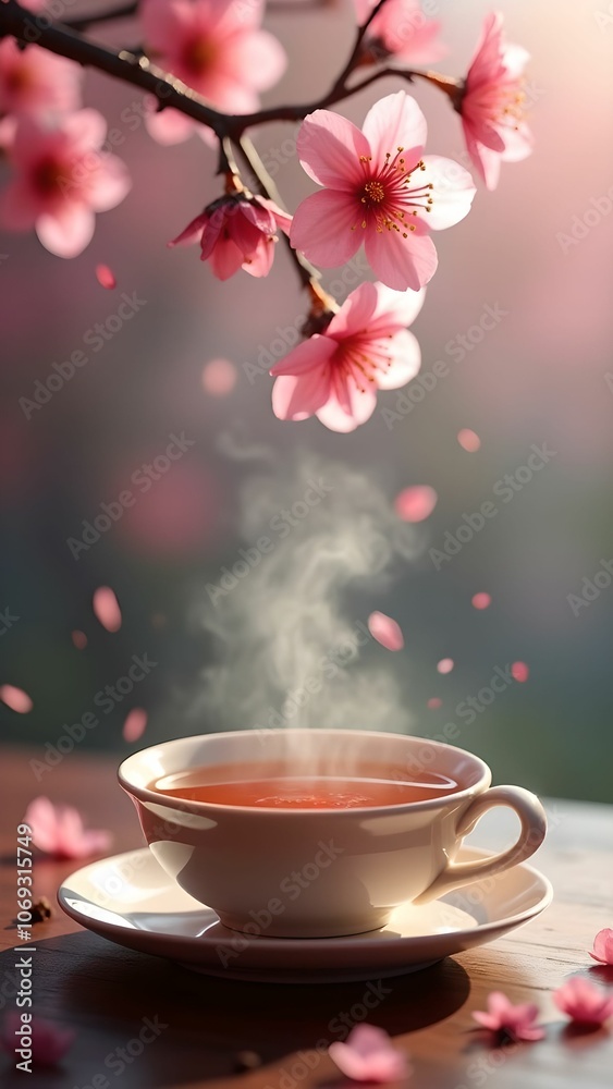 Tea parties with cherry blossoms and steam Tea parties with cherry blossoms and steam