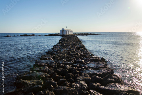 Saint Nicholas chapel of Georgioupoli, Crete island, Greece, dawn on a sunny summer day photo