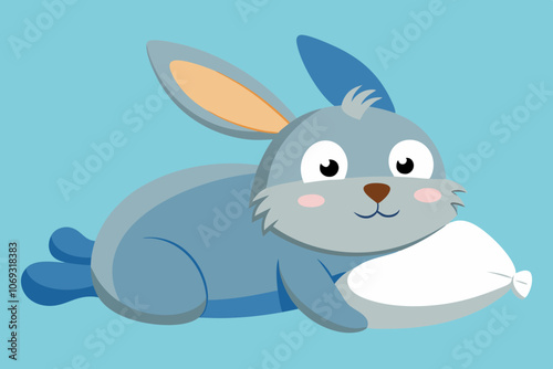  Illustration of Cute cartoon rabbit lying down with Pillow 