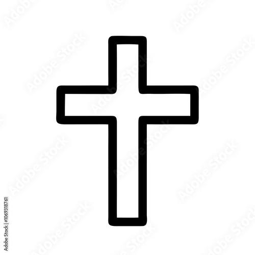 A simple black outline of a cross is set against a plain white background