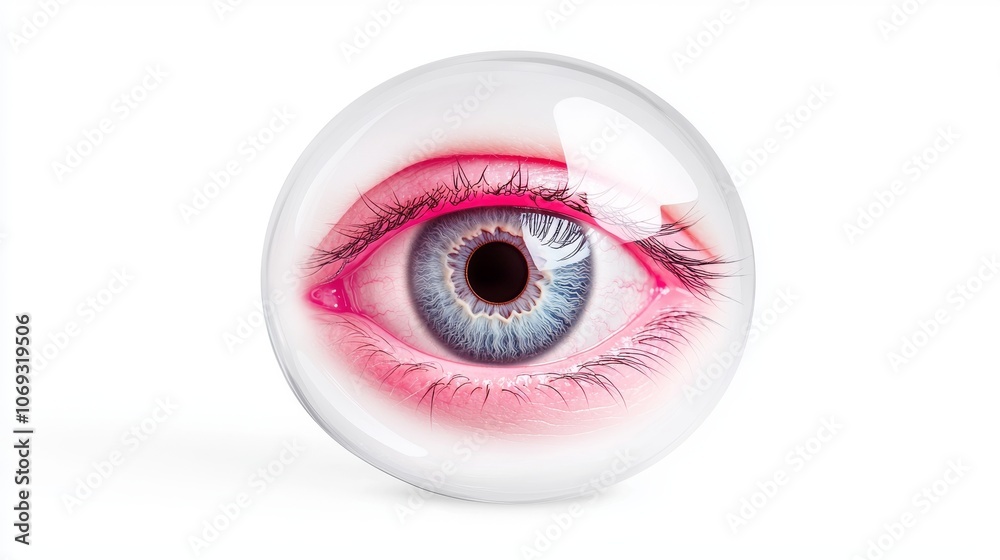 A futuristic bionic eye with an organic iris on a white background A futuristic bionic eye with an organic iris on a white background