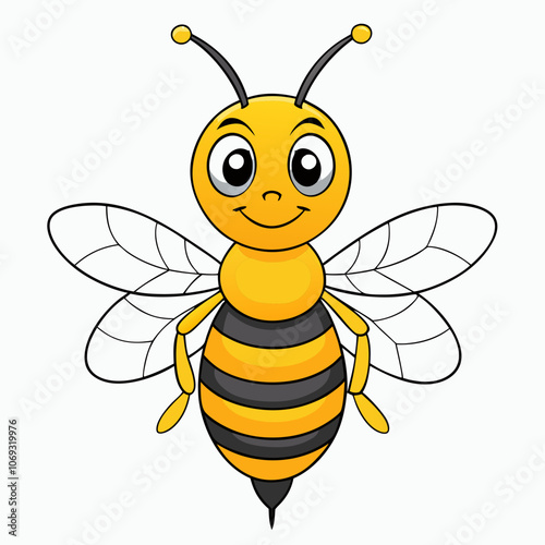 bee, cartoon, insect, honey, illustration, vector, yellow, animal, flying, fly, wasp, black, cute, nature, funny, queen, wing, bug, bumblebee, character, smile, flower, happy, sweet, hornet