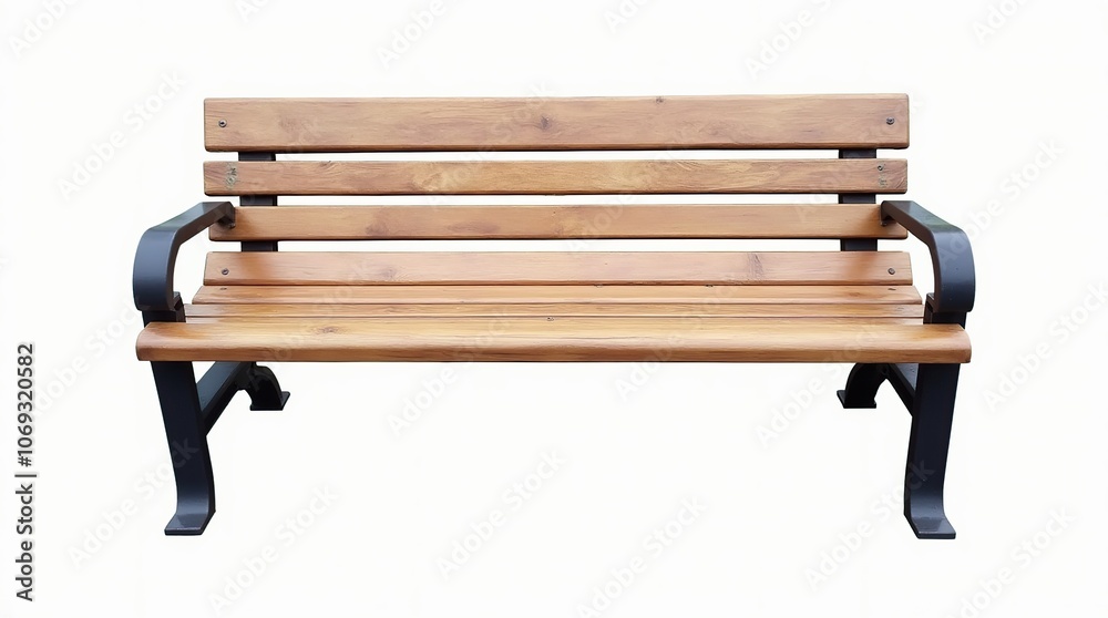 Wooden park bench isolated on a white background for design