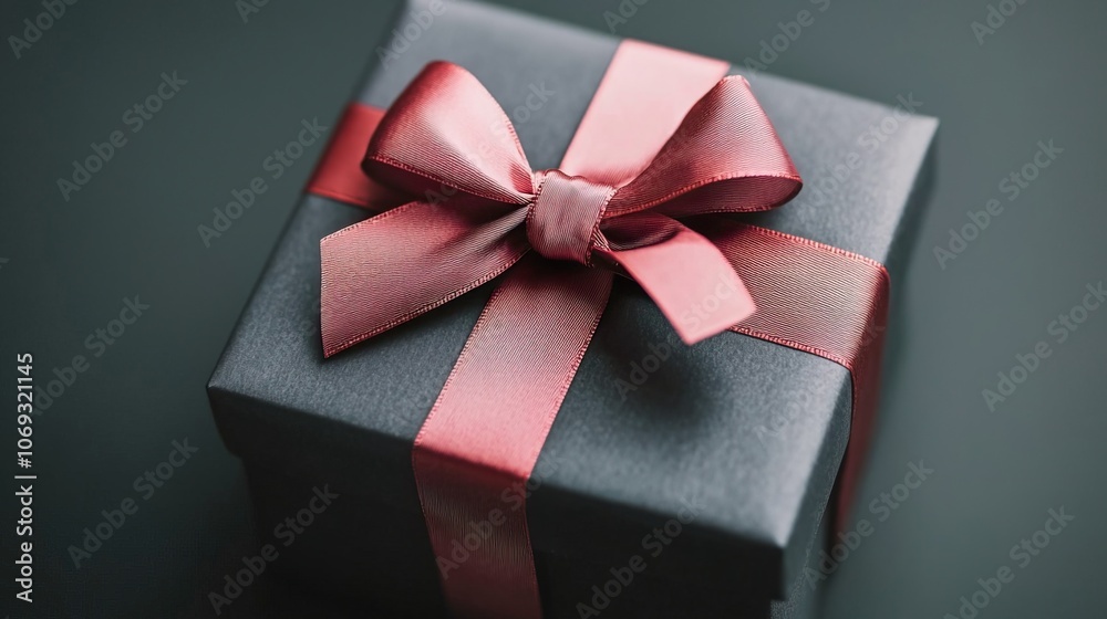 Elegant Gift Box with Ribbon on Dark Background Elegant Gift Box with Ribbon on Dark Background