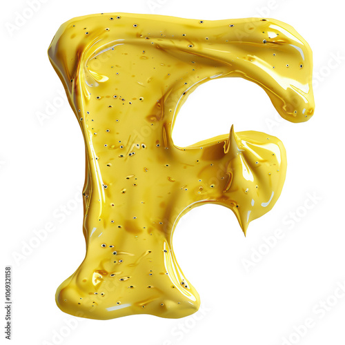 Yellow Mustard Texture 3D Alphabet 'F' l Funny 3D Sauce Feeling Letter 'F' l Cute and Fun Capital Letter Transparent Background photo