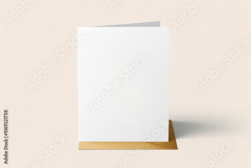 Simple, minimalistic greeting card mockup on light, neutral background. Blank card for adding your text or design. For custom messages, branding presentations, invitations, stationery advertising