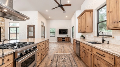 Modern Kitchen with Wooden Cabinets and Ample Counter Space