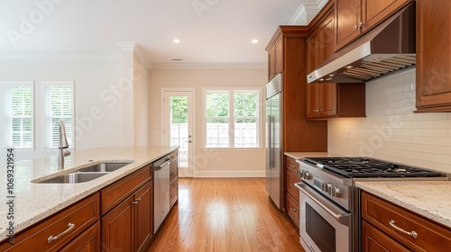 Modern Kitchen with Stylish Wooden Cabinets and Counter