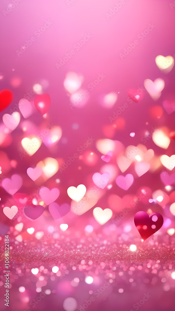 Pink background with many hearts scattered around Pink background with many hearts scattered around
