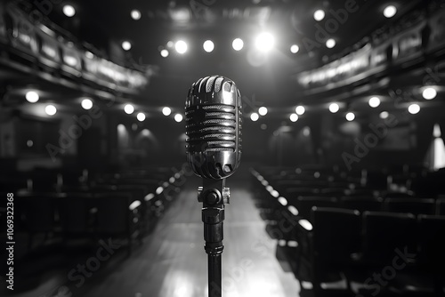 Captivating Stage Microphone Ready for Performance in a Vintage Theater photo