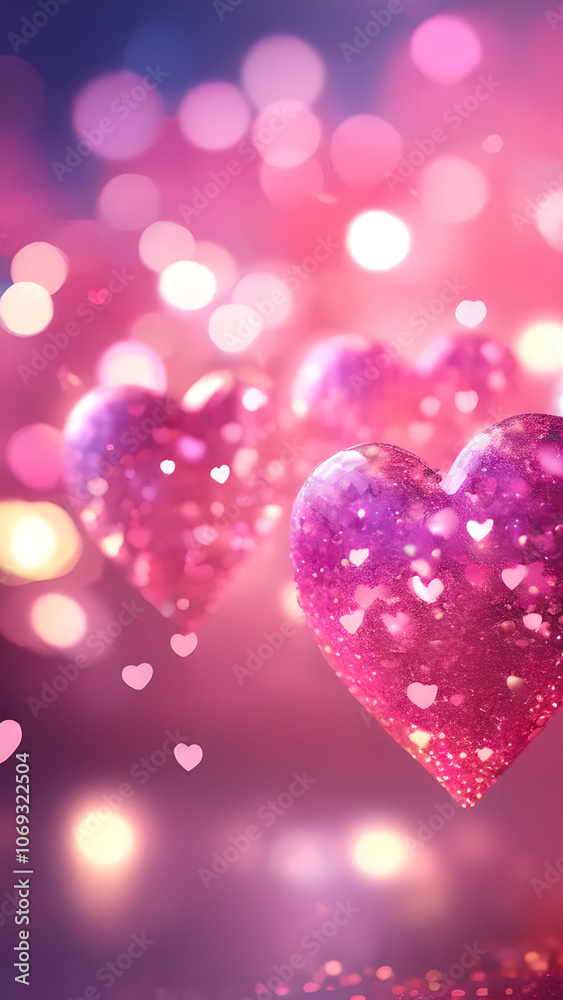 Three hearts are floating in the air with sparkles Three hearts are floating in the air with sparkles