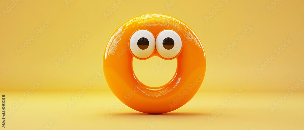 Smiling Orange Circle with Big Eyes on Yellow Background Smiling Orange Circle with Big Eyes on Yellow Background
