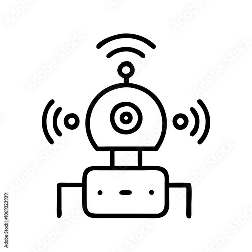 AI camera illustration featuring robot with wireless signals on white background