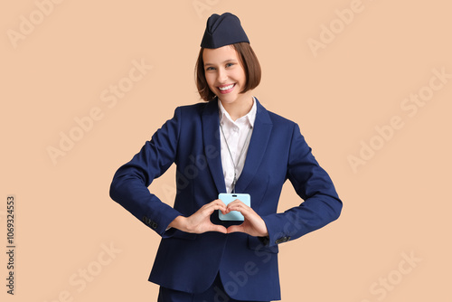 Young female stewardess mak...